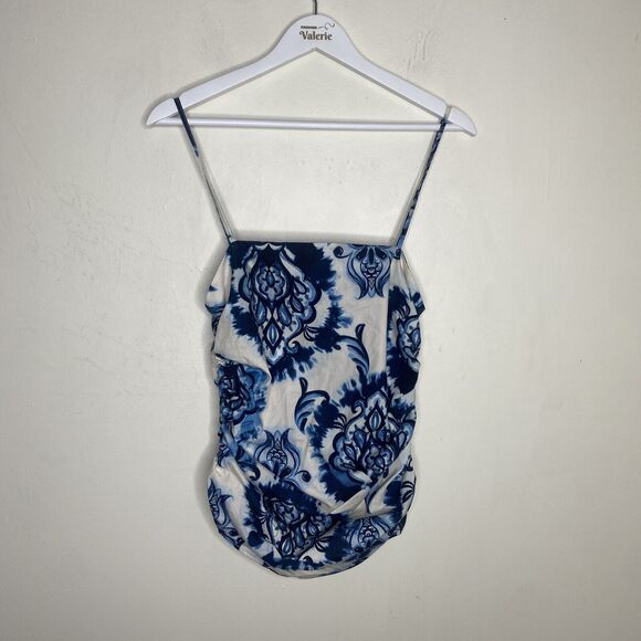 Zara Tops - Zara Blue & White Paisley Pattern Cotton Square Neck Tank Top Size Medium